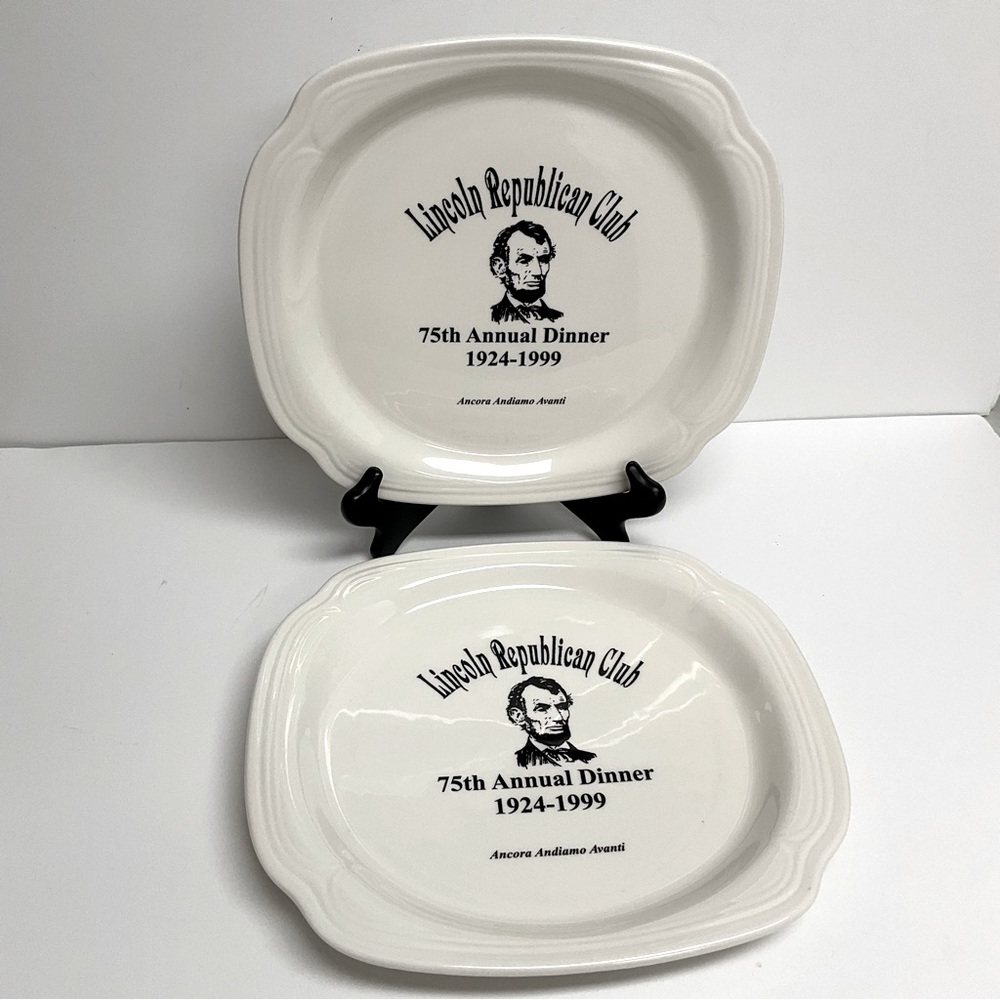SYRACUSE CHINA LINCOLN REPUBLICAN CLUB Plates Specialty Dinner SQUARISH Set of 2